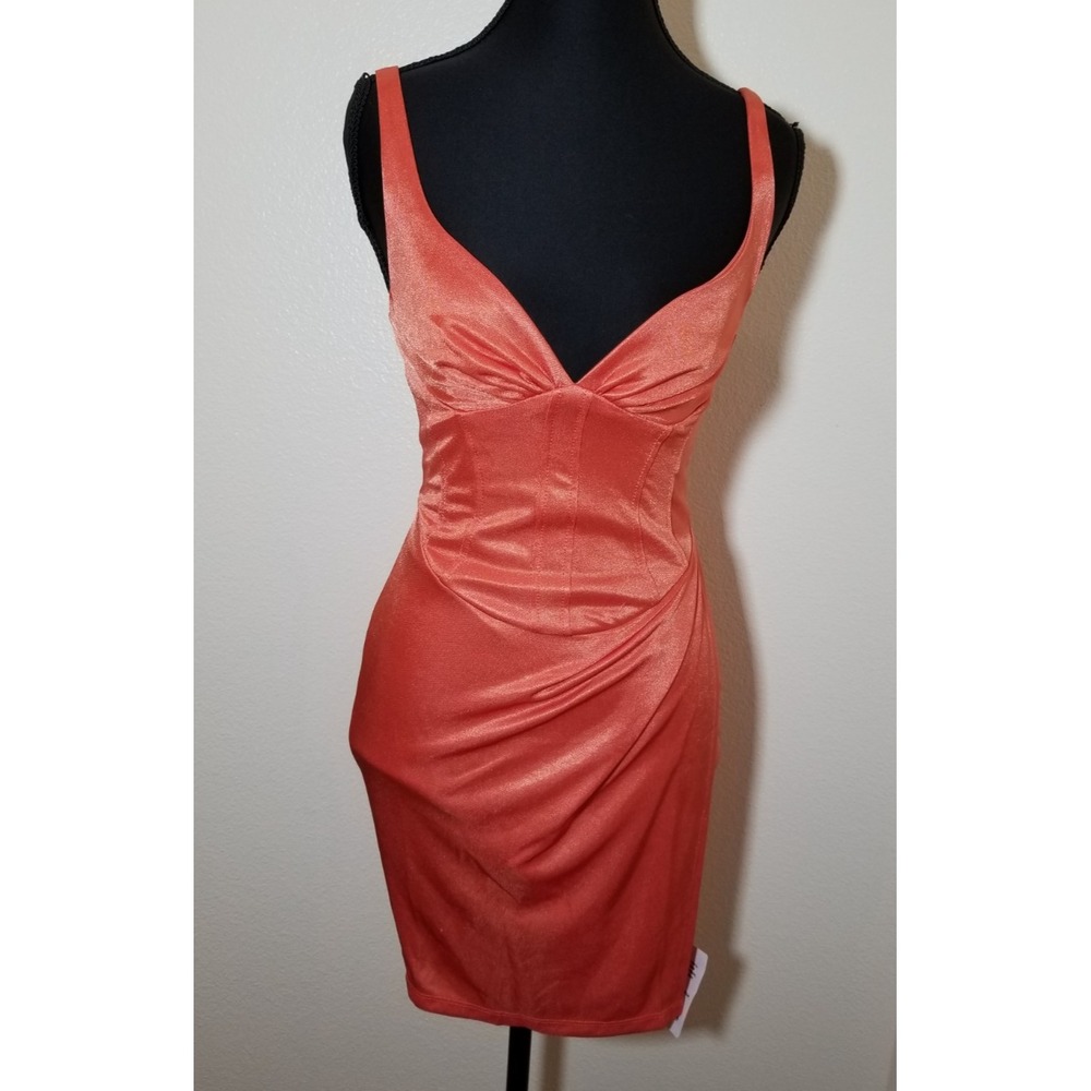 ASOS Design Orange Faux Wrap Mini Dress Size 2 Cocktail Bodycon Club Party NWT